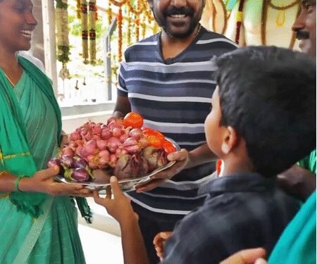 Farmers who benefitted by Raghava Lawrence’s free tractors bring produce to actor to express gratitude!