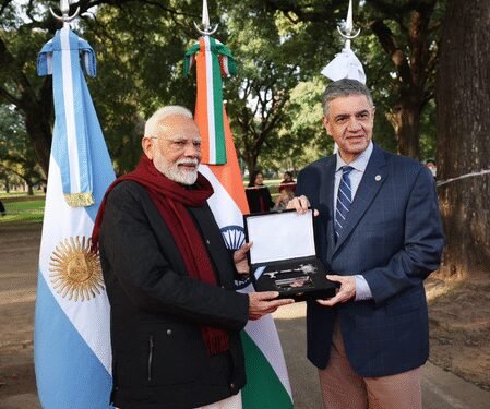 PM Modi honoured with symbolic ‘Key to the city of Buenos Aires’ during landmark Argentina visit