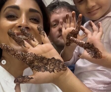 Shriya Saran’s little one ‘Radha’ flaunts her beautiful mehendi along with mommy dear