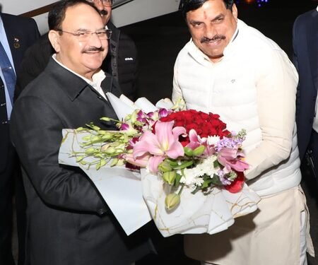 J.P. Nadda arrives in MP’s Indore, CM Mohan Yadav calls him ‘lucky’ for BJP