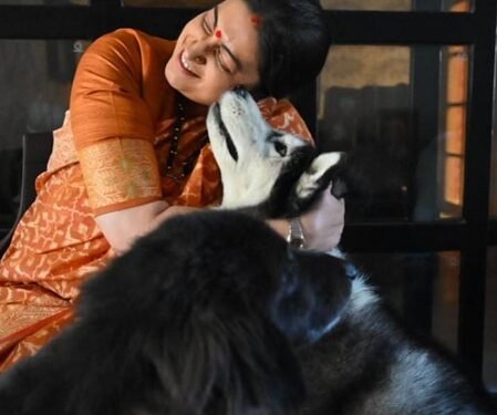 Amid ongoing dog feeder controversy, Smriti Irani shares pic of receiving ‘unconditional love’ from her pets