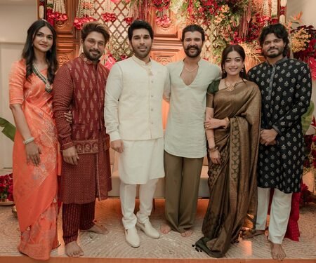 Newlyweds Vijay Deverakonda- Rashmika Mandanna attend Allu Sirish’s Pelli Koduku ceremony