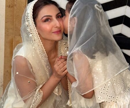 Soha Ali Khan twins with her little princess Inaaya this Eid, gets a sweet peck on the cheek