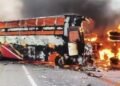 Four killed as bus catches fire after collision with tanker in Gujarat