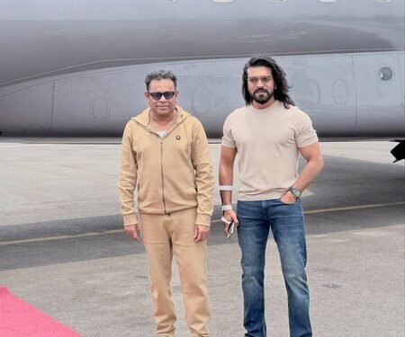 A. R. Rahman poses with ‘Peddi’ Ram Charan as duo head to Bhopal