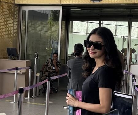 Mouni Roy apologises after accidental stumble with airport staff member