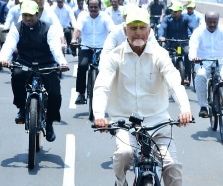 World Environment Day: Andhra CM rides bicycle, urges people to plant more trees