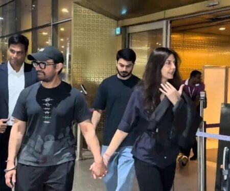 Aamir Khan and to-be-wife Gauri Spratt walk hand in hand at airport ahead of July wedding