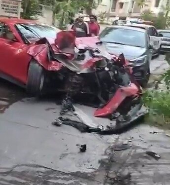 Speeding Ferrari crashes into apartment building in Hyderabad’s Jubilee Hills