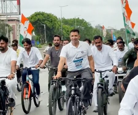 Congress launches two-day Indore-Bhopal cyclothon to protest exam leaks, unemployment