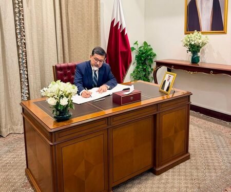 MEA Secretary signs condolence book at Qatari Embassy