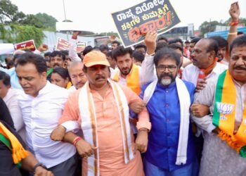 NEET row: K’taka BJP leaders marching towards Cong HQ detained; eggs hurled at BJP MLA