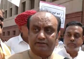 NDA protests at Parliament’s Makar Dwar, accuses Congress of ‘wasting’ valuable time of House