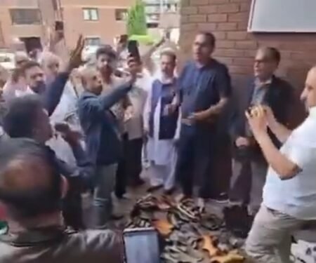 Shoes placed outside Pakistan consulate in UK during protest over PoK killings