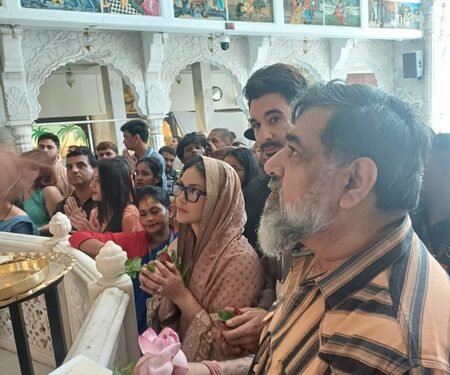 Sunny Leone offers prayers at ISKCON temple with husband Daniel Weber