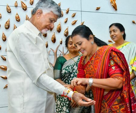 Women leaders tie Rakhis to Andhra Pradesh CM Naidu