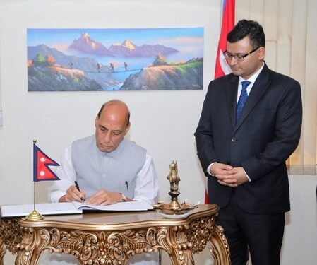 We stand shoulder to shoulder: Rajnath Singh visits Nepal Embassy, offers condolences over devastating floods