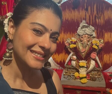 Kajol wears daughter Nysa’s gifted saree as she visits Ganpati pandal for Bappa’s darshan