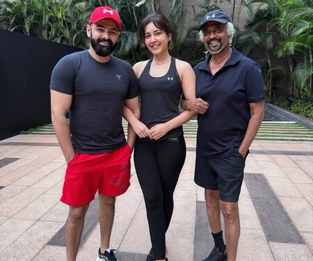 Raashii Khanna shares pictures with Rajinikanth, Ram Pothineni as Dharman’s shooting continues at a brisk pace in Mysuru