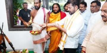 Telangana CM Revanth Reddy performs Ayudhya Puja