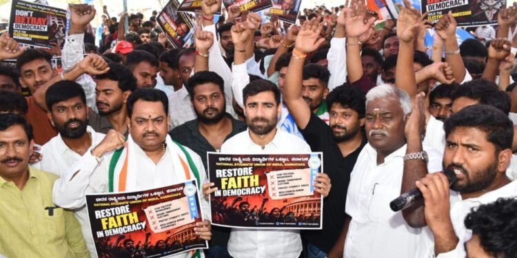 ‘Stop Vote Theft, Save Democracy’: NSUI stages protest in Bengaluru